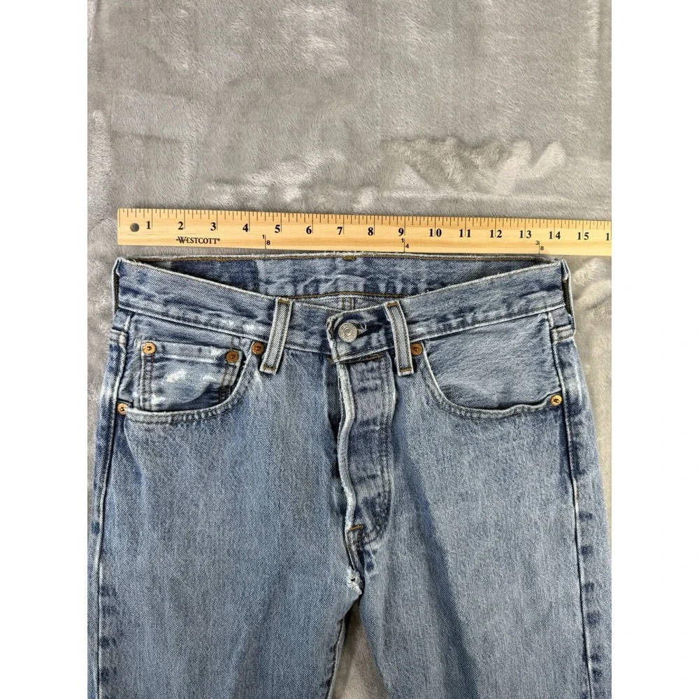 Levis Jeans Mens Blue 501 Premium Light Wash Button Fly Straight Denim 28x32